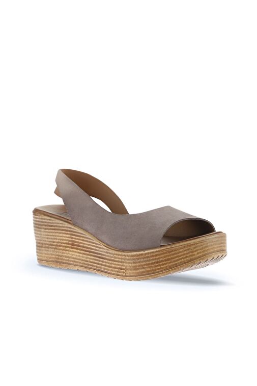 Bueno Shoes Gri Koyu Alf Süet Kadın Dolgu Topuklu Sandalet 01wa4702 - Görsel 3