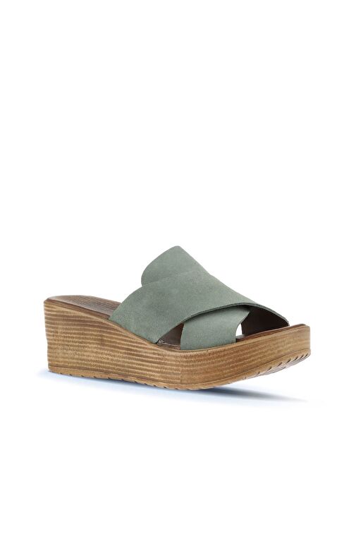 Bueno Shoes Yeşil Açık Alf Süet Kadın Dolgu Topuklu Terlik 01wa4703 - Görsel 3