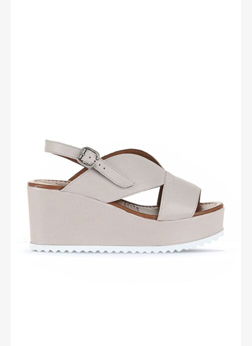 Bueno Shoes Gri Deri Kadın Dolgu Topuklu Sandalet 01wa5600 - Görsel 5