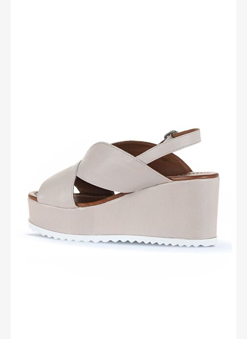 Bueno Shoes Gri Deri Kadın Dolgu Topuklu Sandalet 01wa5600 - Görsel 6