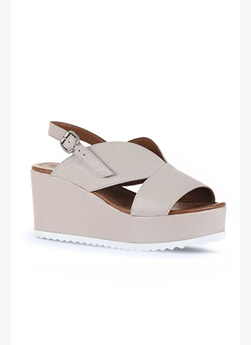 Bueno Shoes Gri Deri Kadın Dolgu Topuklu Sandalet 01wa5600 - Görsel 2