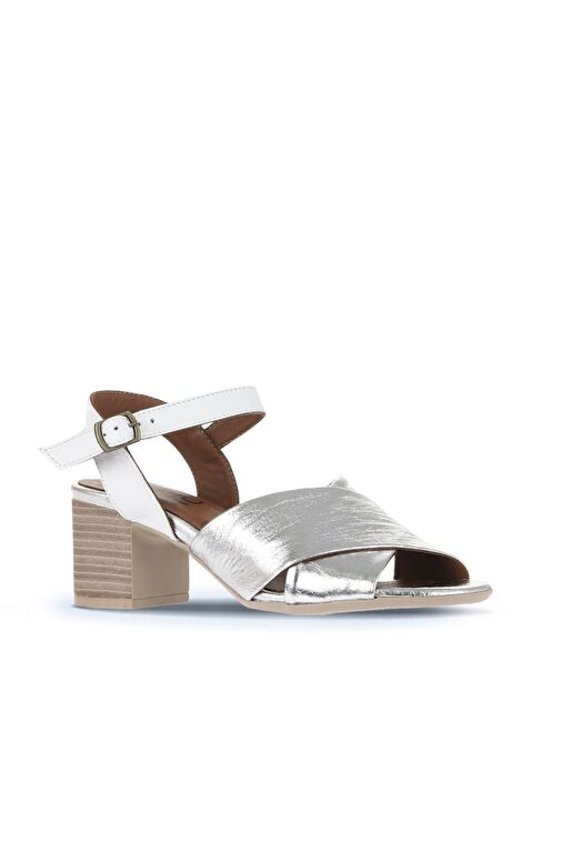 Bueno Shoes Gümüş Beyaz Deri Kadın Topuklu Ayakkabı 01wa2810 - Görsel 3