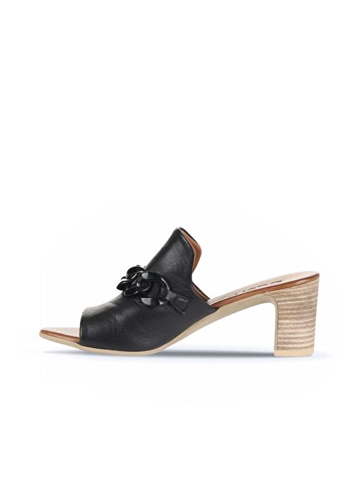 Bueno Shoes Siyah Khv-bej Deri Kadın Topuklu Terlik 01wu9502 - Görsel 4