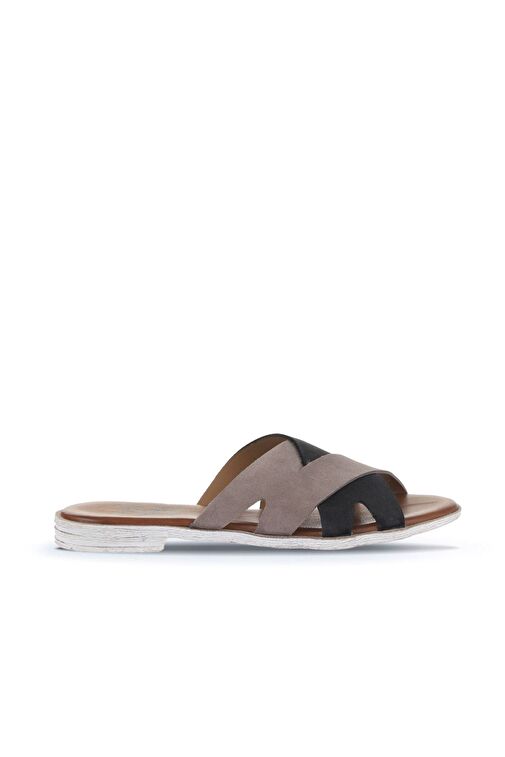 Bueno Shoes Gri Siyah Alf Süet Kadın Düz Terlik 01wa3014 - Görsel 2