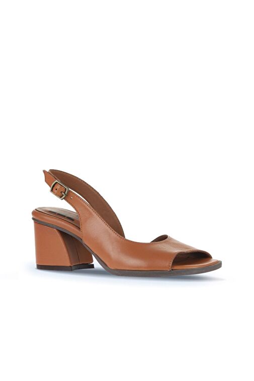 Bueno Shoes Taba Koyu Deri Kadın Topuklu Sandalet 01wa3501 - Görsel 3
