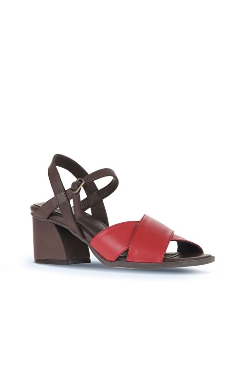 Bueno Shoes Kırmızı Kahve Deri Kadın Topuklu Sandalet 01wa3500 - Görsel 3