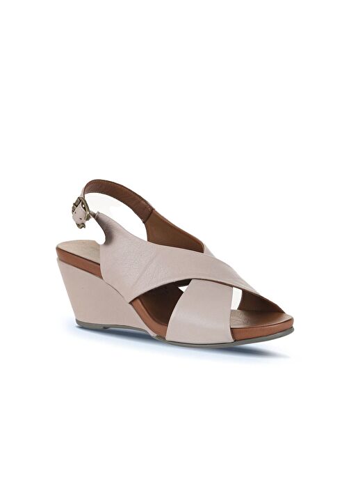 Bueno Shoes Gri Deri Kadın Dolgu Topuklu Sandalet 01wj1501 - Görsel 3