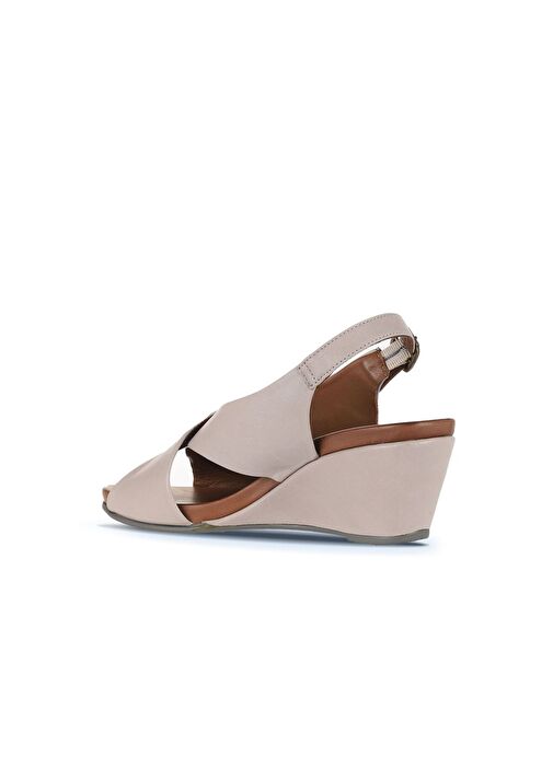 Bueno Shoes Gri Deri Kadın Dolgu Topuklu Sandalet 01wj1501 - Görsel 5