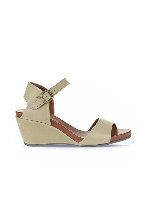 Bueno Shoes Haki Deri Kadın Dolgu Topuklu Sandalet 01wj1503 - Görsel 2