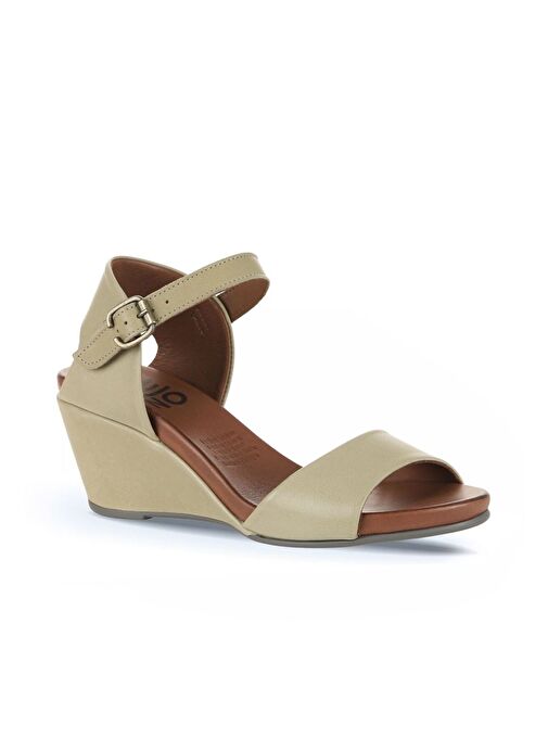 Bueno Shoes Haki Deri Kadın Dolgu Topuklu Sandalet 01wj1503 - Görsel 3