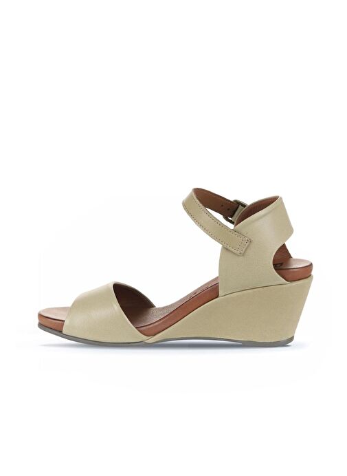 Bueno Shoes Haki Deri Kadın Dolgu Topuklu Sandalet 01wj1503 - Görsel 4