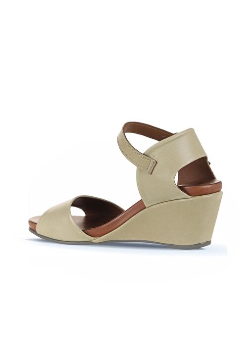 Bueno Shoes Haki Deri Kadın Dolgu Topuklu Sandalet 01wj1503 - Görsel 5