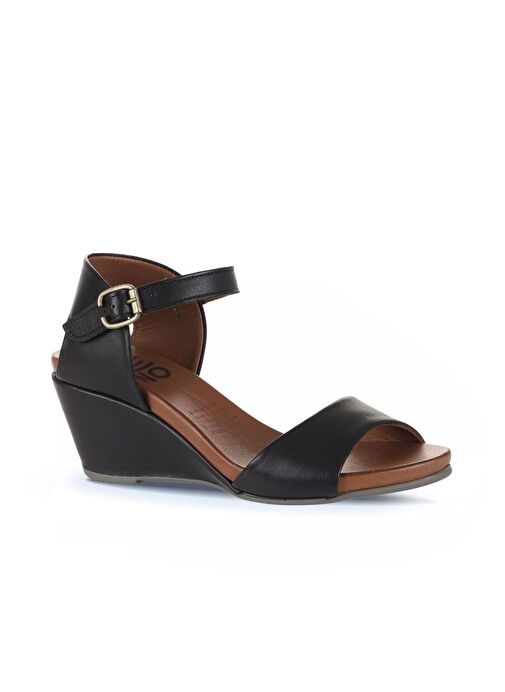 Bueno Shoes Siyah Deri Kadın Dolgu Topuklu Sandalet 01wj1503 - Görsel 3
