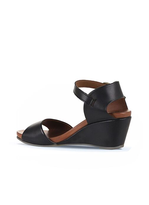 Bueno Shoes Siyah Deri Kadın Dolgu Topuklu Sandalet 01wj1503 - Görsel 5
