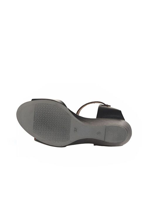 Bueno Shoes Siyah Deri Kadın Dolgu Topuklu Sandalet 01wj1503 - Görsel 6