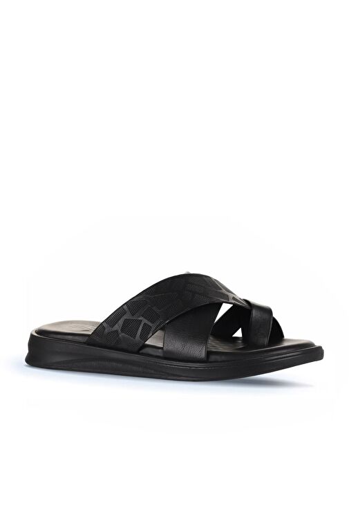 Bueno Shoes Siyah Baskılı Deri Erkek Düz Terlik 25mt2232 - Görsel 10