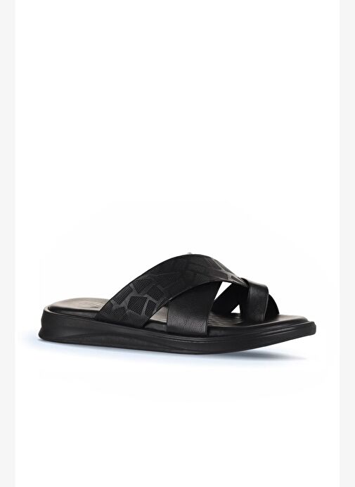 Bueno Shoes Siyah Baskılı Deri Erkek Düz Terlik 25mt2232 - Görsel 5