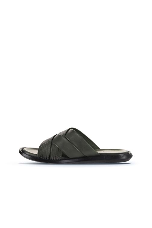 Bueno Shoes Haki Deri Erkek Düz Terlik 25mt2233 - Görsel 4