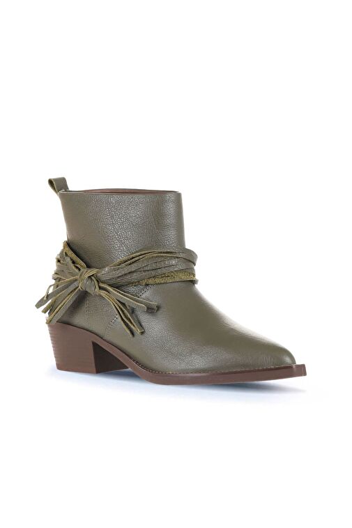 Bueno Shoes Haki Deri Kadın Topuklu Bot 01wd4007 - Görsel 4