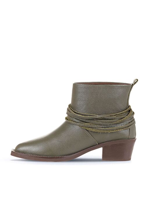 Bueno Shoes Haki Deri Kadın Topuklu Bot 01wd4007 - Görsel 3