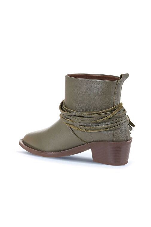 Bueno Shoes Haki Deri Kadın Topuklu Bot 01wd4007 - Görsel 5
