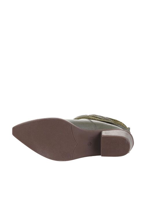 Bueno Shoes Haki Deri Kadın Topuklu Bot 01wd4007 - Görsel 6