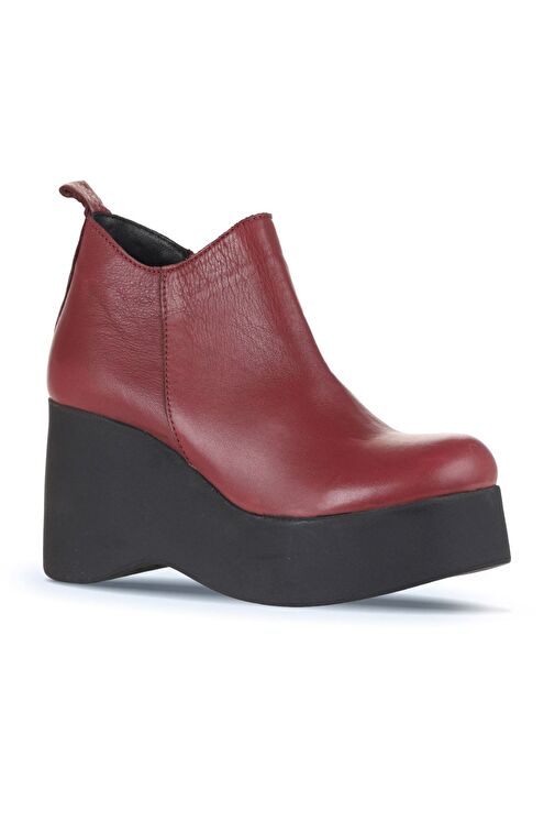 Bueno Shoes Bordo Deri Kadın Dolgu Topuklu Bot 01wz8603 - Görsel 3