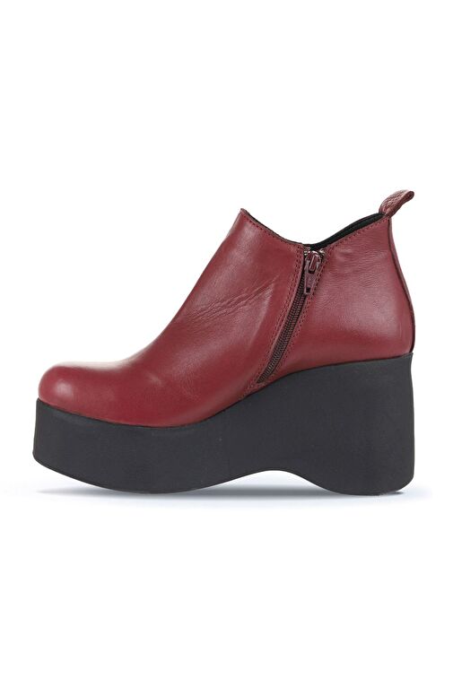 Bueno Shoes Bordo Deri Kadın Dolgu Topuklu Bot 01wz8603 - Görsel 4