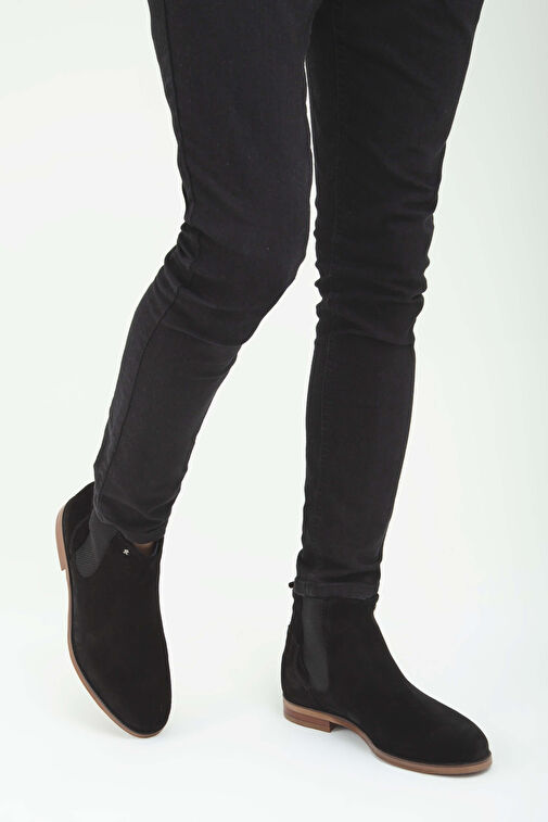 Tamer Tanca Erkek Hakiki Deri Siyah Süet Casual Bot - Görsel 3