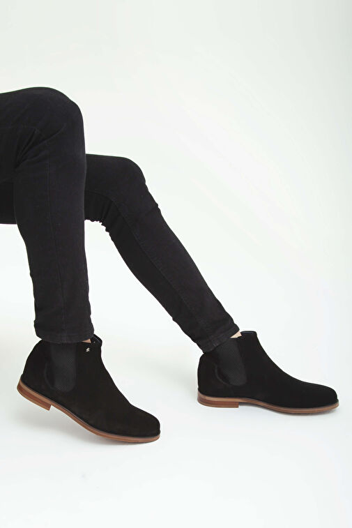 Tamer Tanca Erkek Hakiki Deri Siyah Süet Casual Bot - Görsel 4