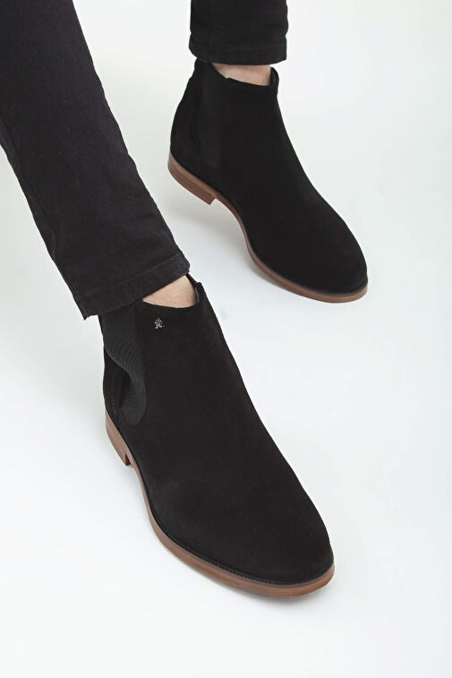 Tamer Tanca Erkek Hakiki Deri Siyah Süet Casual Bot - Görsel 5