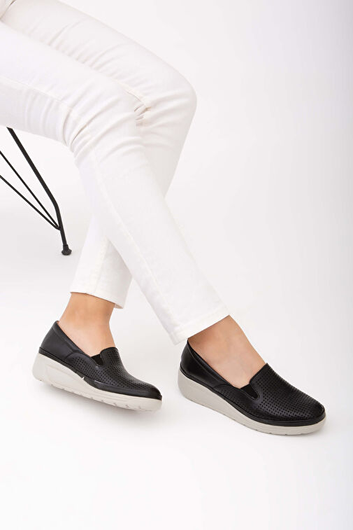 Tamer Tanca Kadın Hakiki Deri Siyah Deri Comfort Ayakkabı - Görsel 5