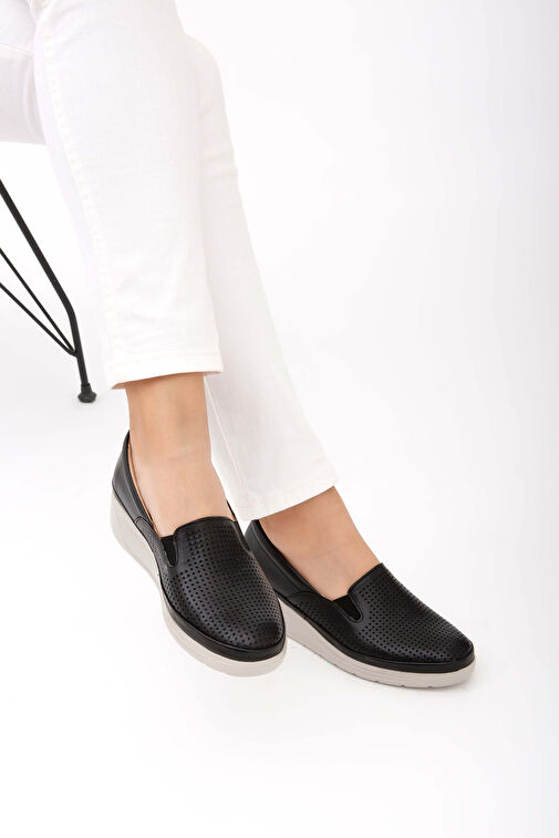 Tamer Tanca Kadın Hakiki Deri Siyah Deri Comfort Ayakkabı - Görsel 6