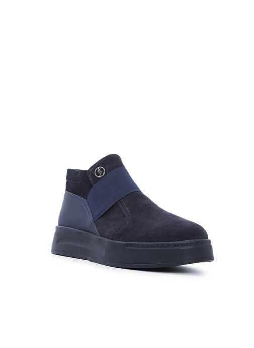 Tamer Tanca Erkek Hakiki Deri Lacivert Süet Casual Bot - Görsel 3
