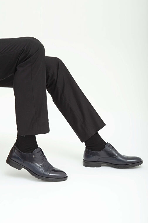 Tamer Tanca Erkek Hakiki Deri Lacivert Klasik Ayakkabı - Görsel 4