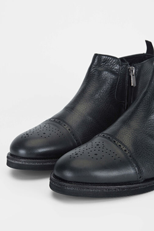 Tamer Tanca Erkek Hakiki Deri Siyah Casual Bot - Görsel 4