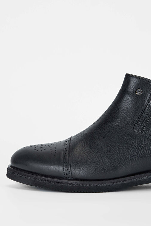 Tamer Tanca Erkek Hakiki Deri Siyah Casual Bot - Görsel 5