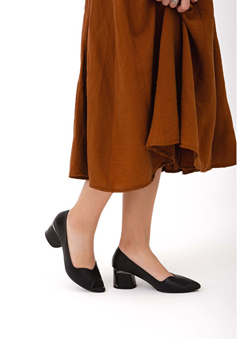 Tamer Tanca Kadın Hakiki Deri Siyah Klasik Ayakkabı - Görsel 6