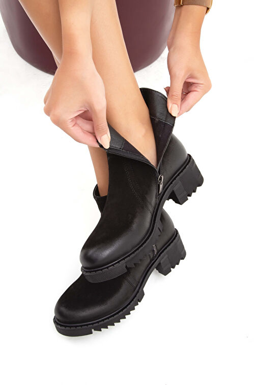 Tamer Tanca Kadın Hakiki Deri Siyah Nubuk Günlük Bot - Görsel 6