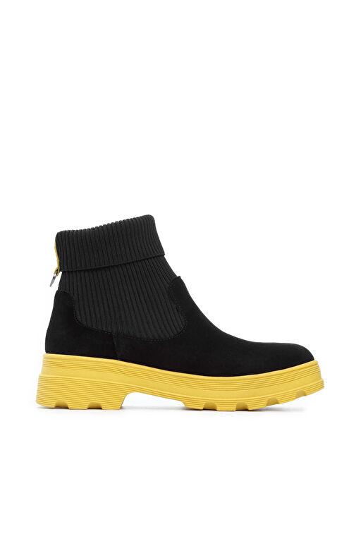 Tamer Tanca Kadın Hakiki Deri Siyah Süet/Sarı Bot - Görsel 2