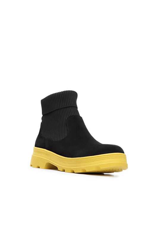 Tamer Tanca Kadın Hakiki Deri Siyah Süet/Sarı Bot - Görsel 3