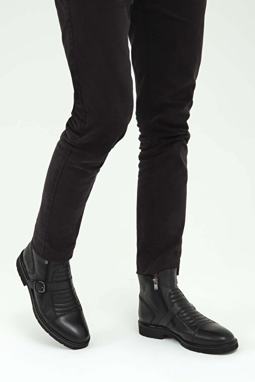 Tamer Tanca Erkek Hakiki Deri Siyah Klasik Bot - Görsel 3