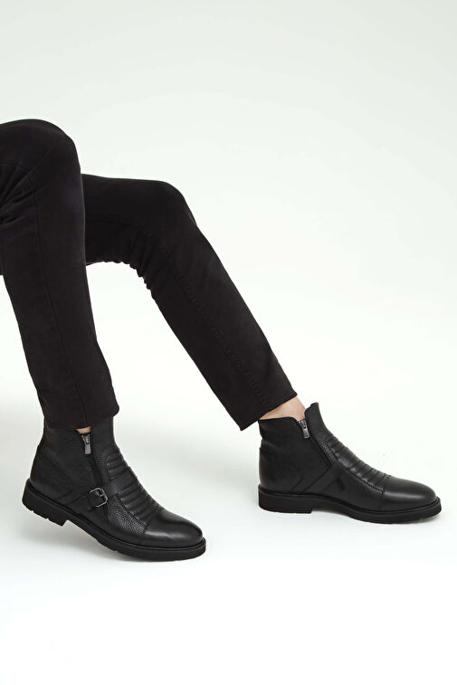 Tamer Tanca Erkek Hakiki Deri Siyah Klasik Bot - Görsel 4