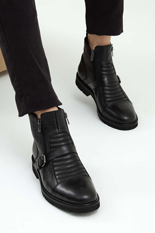 Tamer Tanca Erkek Hakiki Deri Siyah Klasik Bot - Görsel 5