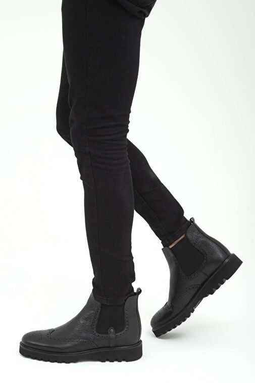 Tamer Tanca Erkek Hakiki Deri Siyah Klasik Bot - Görsel 2