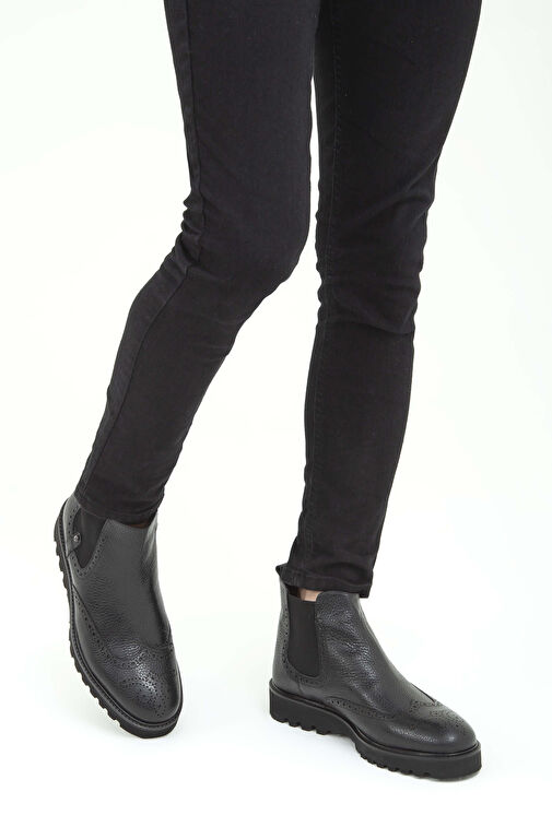 Tamer Tanca Erkek Hakiki Deri Siyah Klasik Bot - Görsel 3