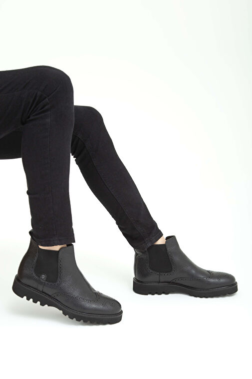 Tamer Tanca Erkek Hakiki Deri Siyah Klasik Bot - Görsel 4