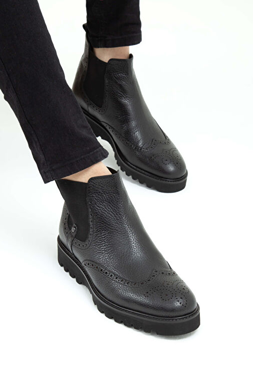 Tamer Tanca Erkek Hakiki Deri Siyah Klasik Bot - Görsel 5