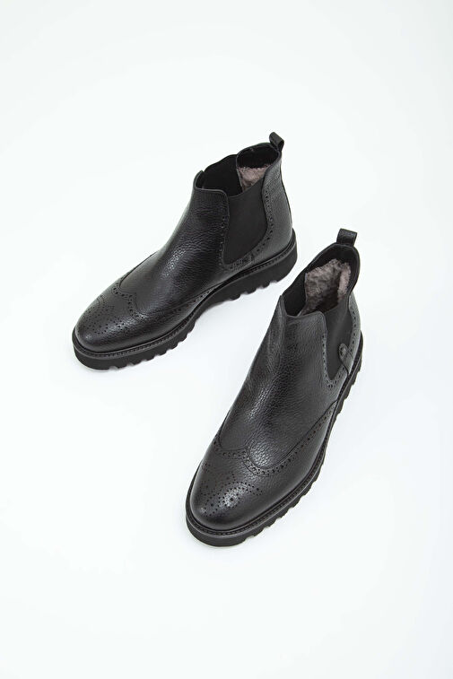 Tamer Tanca Erkek Hakiki Deri Siyah Klasik Bot - Görsel 6