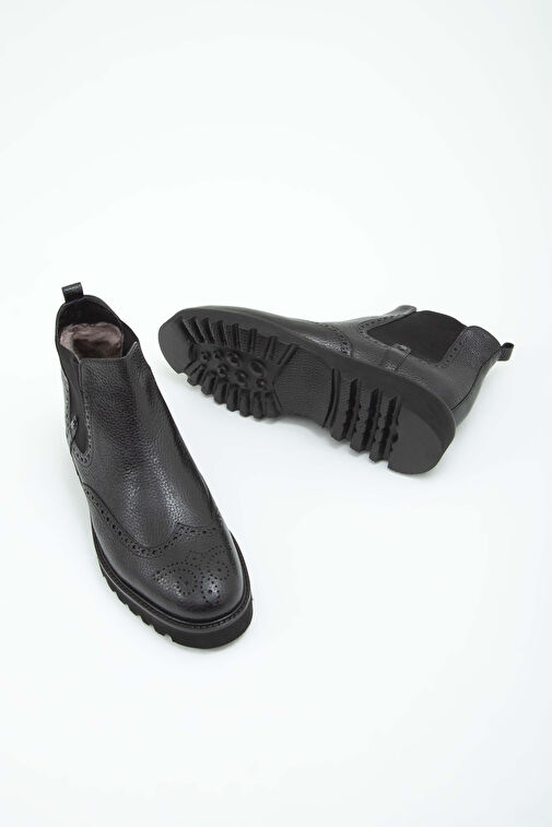 Tamer Tanca Erkek Hakiki Deri Siyah Klasik Bot - Görsel 8